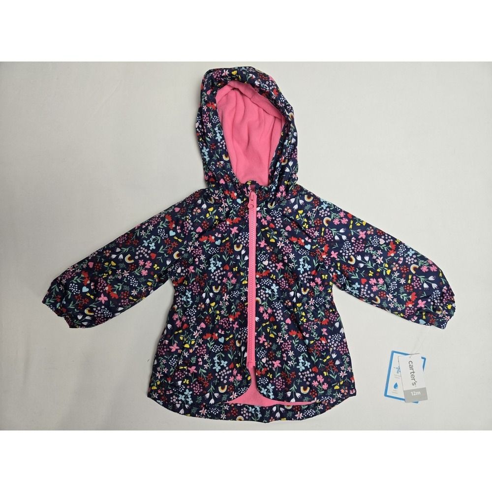 New Carters Girls Jacket Medium Sz 12M Lined Water-wind resistant floral blue